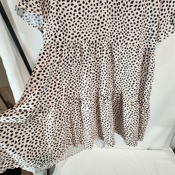 NWT  NCLOOK Loose  Ruffle Dress Crewneck Khaki Spots Size L - Picture 3 of 6